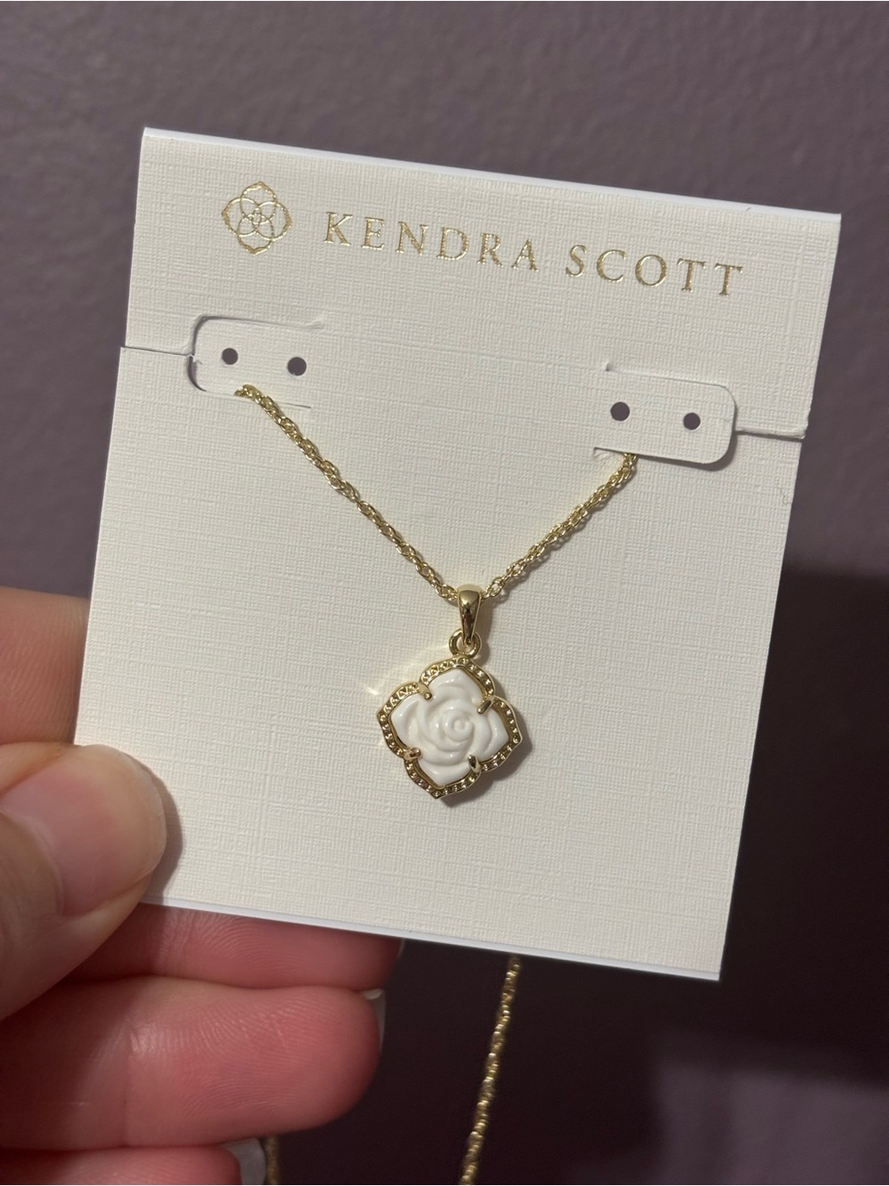 Kendra Scott Gold Necklace with White Rose Pendant
